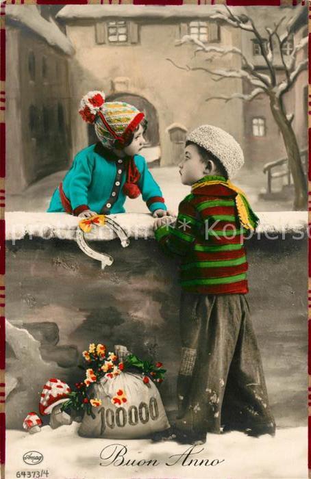 Foto Amag Nr. 64373/4 Kinder Neujahr Geldsack Hufeise