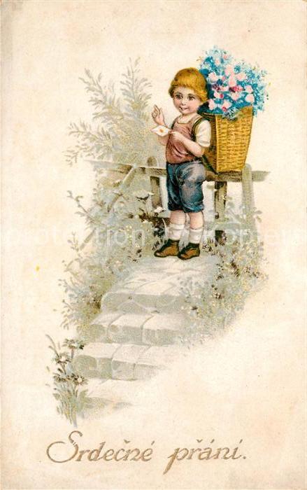 Glueckwunsch Kidn Blumen Brief Litho