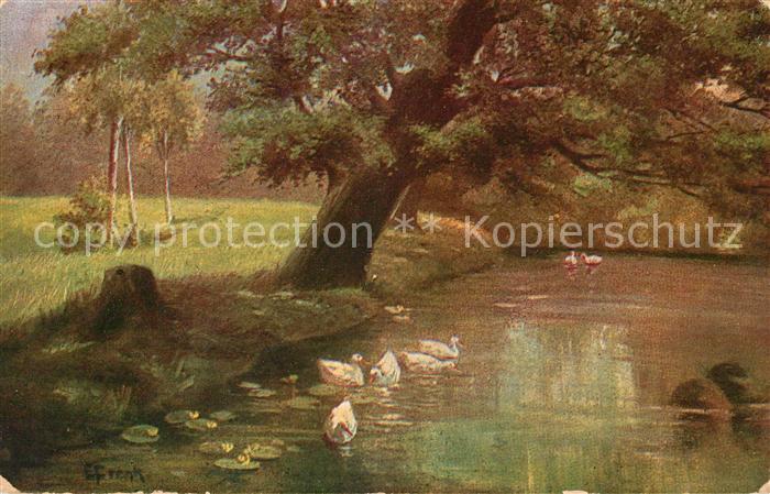 Kuenstlerkarte E. Frank Enten See Buam