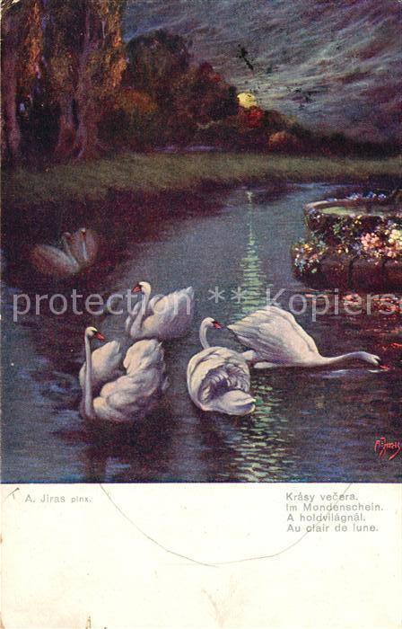 Kuenstlerkarte A. Jiras Krasy vecera Schwaene