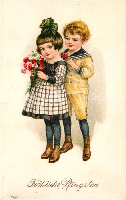 Pfingsten Pentecost Pentecote Kinder Blumen Litho