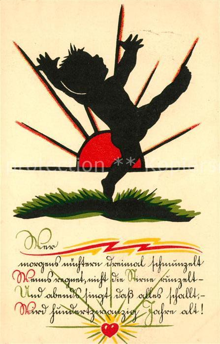 Scherenschnitt Schattenbildkarte Kind Sonnenuntergang Gedicht