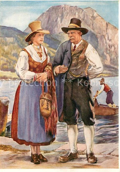 Trachten Oesterreich Salzkammergut Künstlerkarte Brusenbach