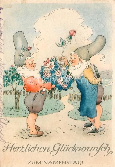 Zwerge Dwarfs Nains Namenstag Blumen