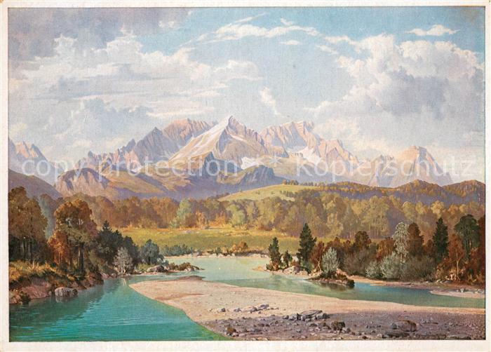 Kuenstlerkarte H. Sengthaler See Berge Natur