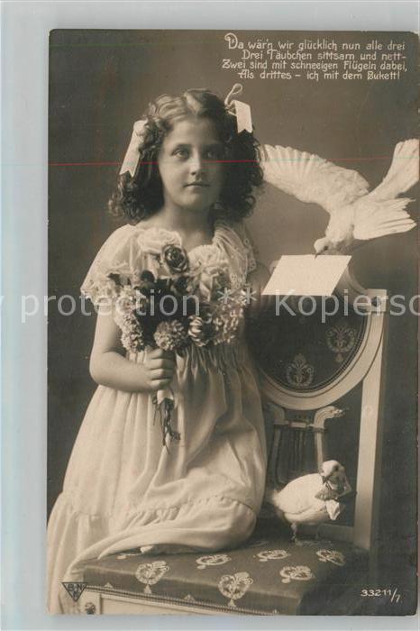 Foto BNK Nr. 33211/7 Kind Mädchen Blumen Brieftaube