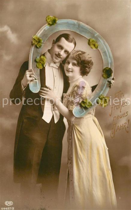 Foto EAS Nr. 09457/2 Neujahr Paar Hufeisen Kleeblatt