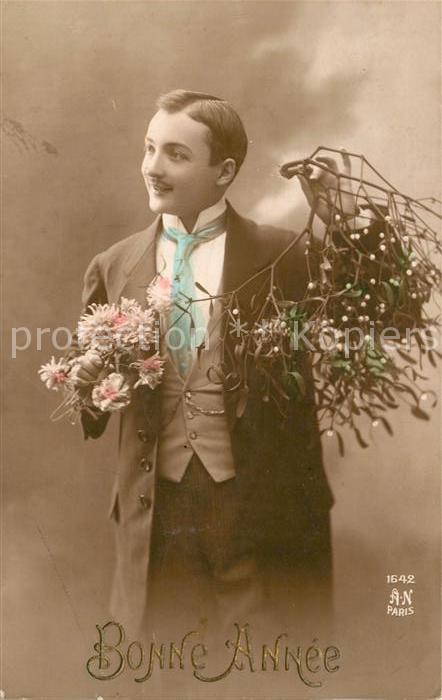 Foto AN Paris (Noyer) Nr. 1642 Bonne Annee Mann Mistel