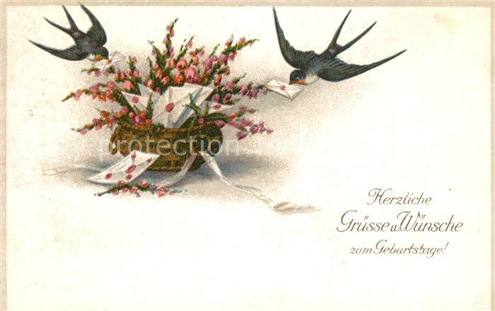 Geburtstag Schwalbe Briefe Blumen Litho