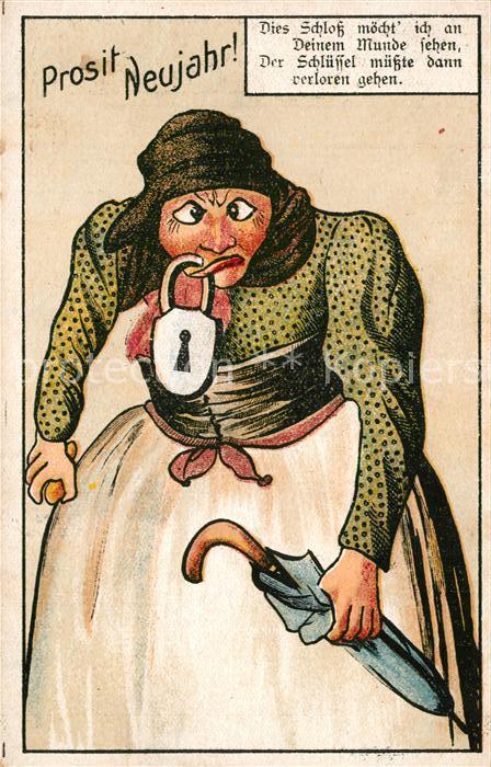 Neujahr Schloss Frau Mund Litho