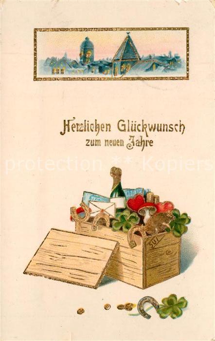 Neujahr Sekt Hufeisen Pilze Kleeblatt Brief Lit