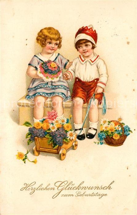 Geburtstag Kinder Blumen Litho