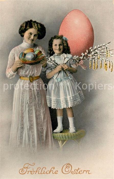 Ostern Easter Paques Mutter mit Kind Ostereier Weidenkätzche