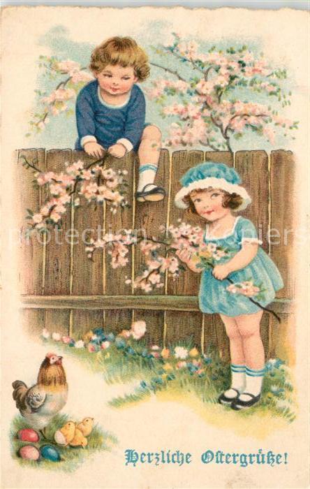 Ostern Easter Paques Kinder Huhn Küken Ostereier Litho