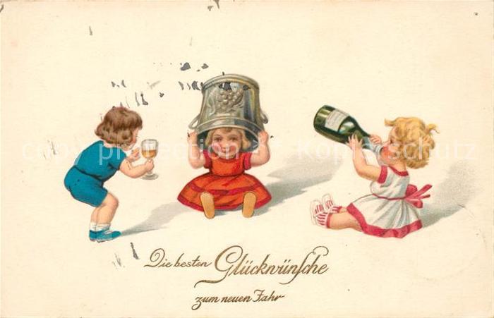 Neujahr Kinder Sekt Eimer Litho