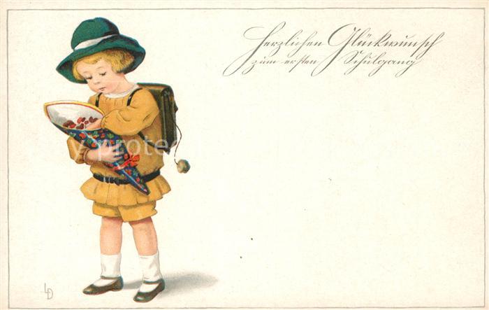 Schule School Ecole Escuela Scuola-- Schulgang Kind Mädchen Schultüte Litho