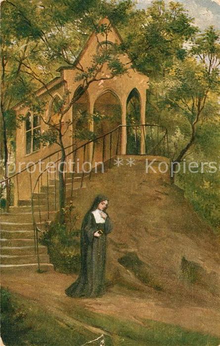 Kuenstlerkarte E. Frank Die Waldkapelle Nonne