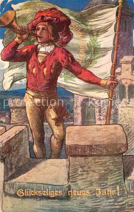 Neujahr Mann Horn Fahne