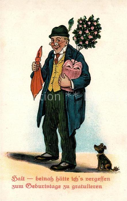 Geburtstag Mann Brille Hund Pflanze