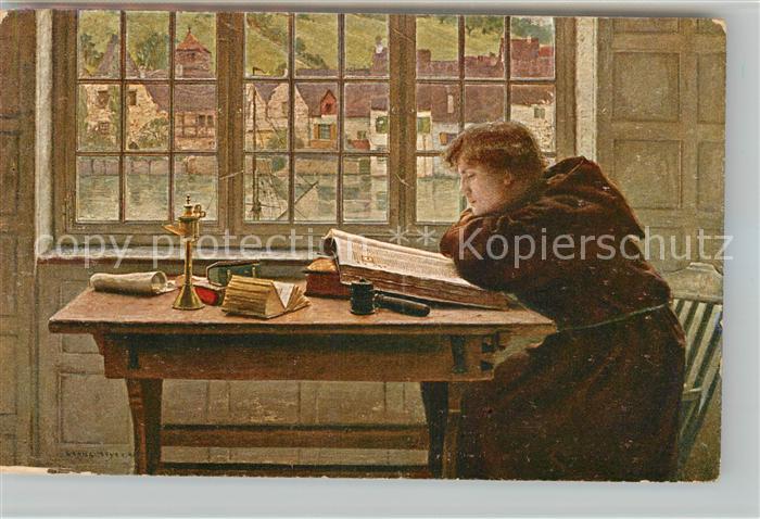 Kuenstlerkarte Claus Meyer Lesender Moench