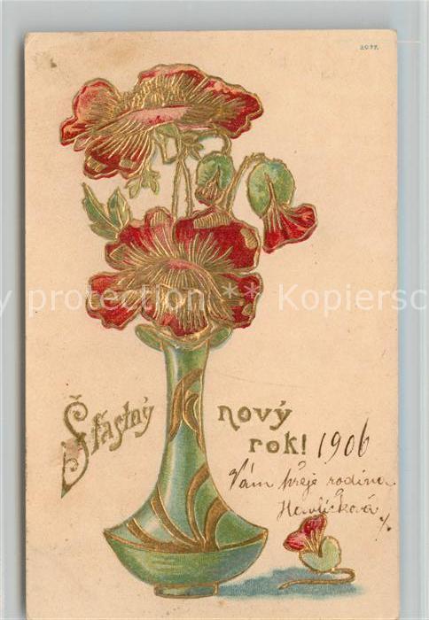 Neujahr Blumen Vase Litho