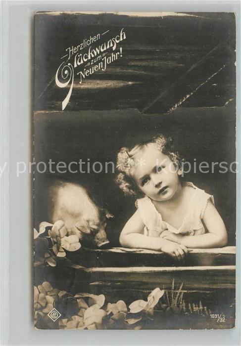 Foto OePG Nr. 1031/32 Kind Mädchen Neujahr Schwein