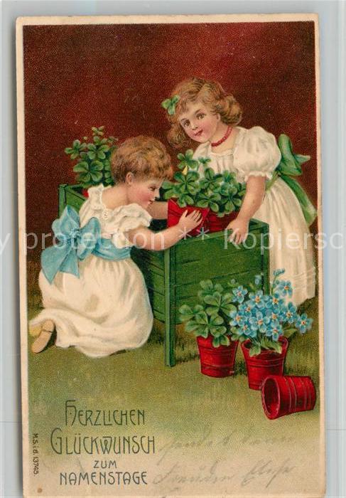 Namenstag Namenskarte Kinder Mädchen Kleeblätter Vergissmeinn