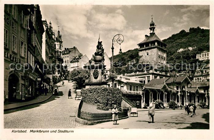 Karlsbad Eger Marktbrunn und Stadtturm