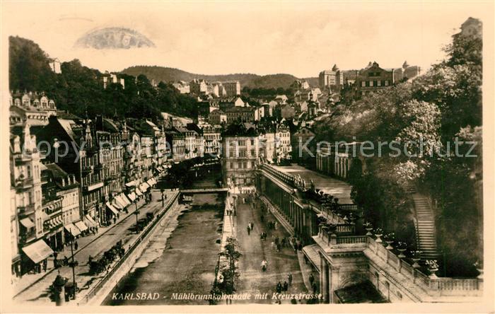 Karlsbad Eger Fliegeraufnahme Muehlbrunnkolonnade mit Kreuzstrasse