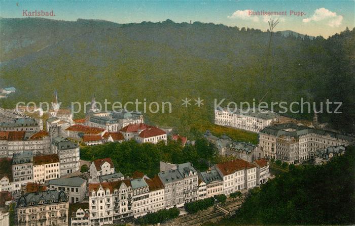 Karlsbad Eger Fliegeraufnahme mit Etablissement Pupp