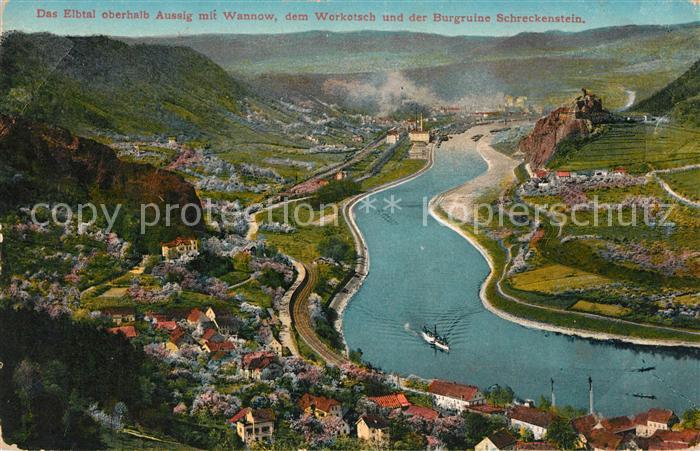 Aussig Tschechien Wannow Fliegeraufnahme Elbtal Workotsch Burgruine Schreckenste