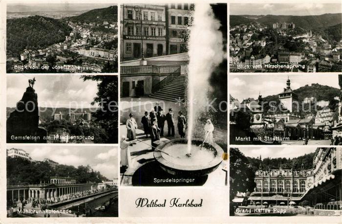 Karlsbad Eger Sprudelspringer Markt Stadtturm Blick von Hirschensprung udn Josef