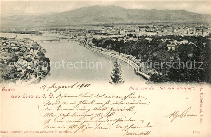 Linz Donau Donaupartie Blick von der Schoenen Aussicht