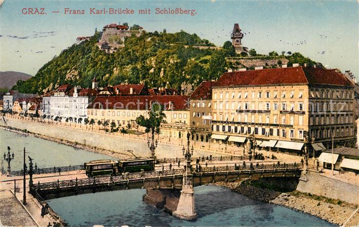 Graz Steiermark Franz Karl Brücke mit Schlossberg