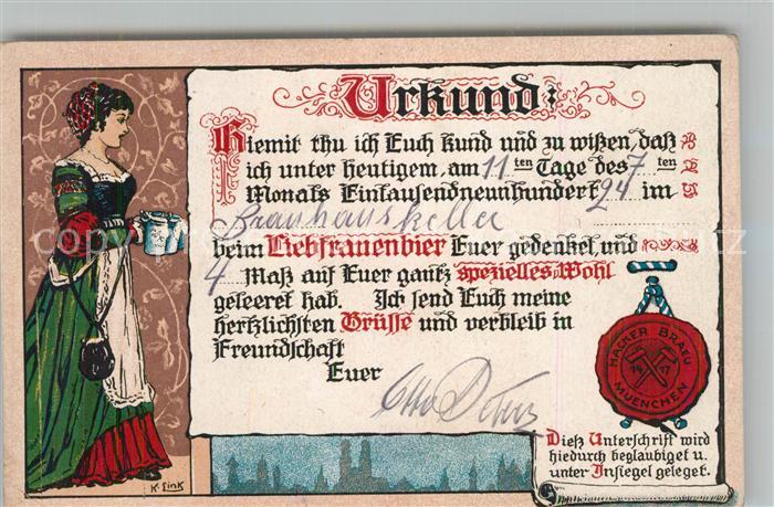 Muenchen Bayern Hacker Braeu Muenchen Urkunde