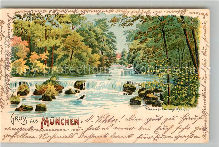 Muenchen Bayern Wasserfall im englischen Garten