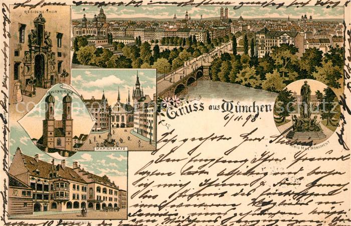Muenchen Bayern Koenig Max Monument Marienplatz Frauenkirche Residenztor