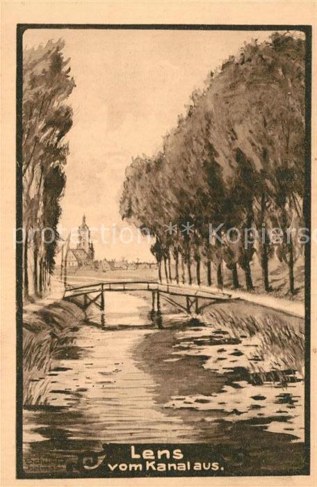 LENS 62 Pas-de-Calais Panorama vom Kanal Kuenstlerkarte