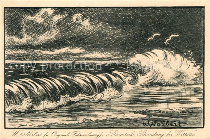 Wittduen Amrum Stuermische Brandung Kuenstlerkarte Norbert