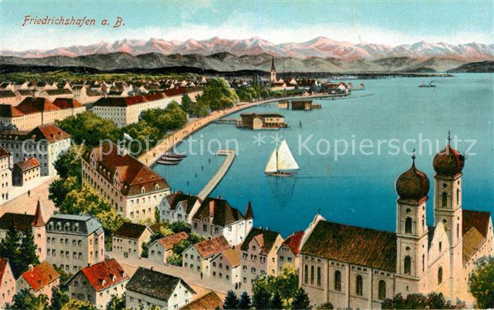 Friedrichshafen Bodensee Kirche Hafen Alpen Segelboot