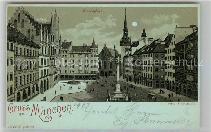 Muenchen Bayern Marienplatz Mondschein