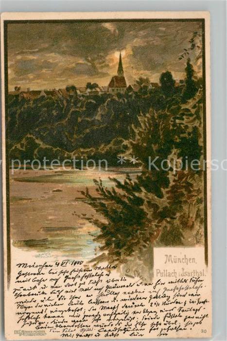 Muenchen Bayern Pullach Isartal Mondschein K?nstlerkarte