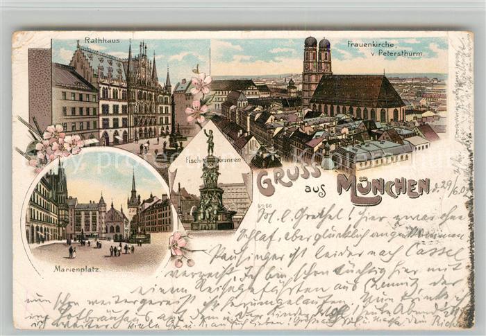 Muenchen Bayern Rathaus Frauenkirche Petersturm Marienplatz Fischerbrunnen