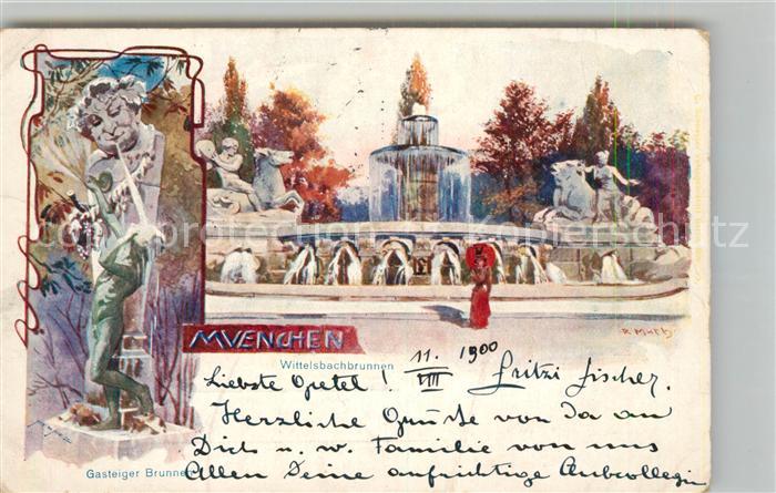 Muenchen Bayern Wittelsbacherbrunnen Gasteiger Brunnen Kuenstlerkarte Muth
