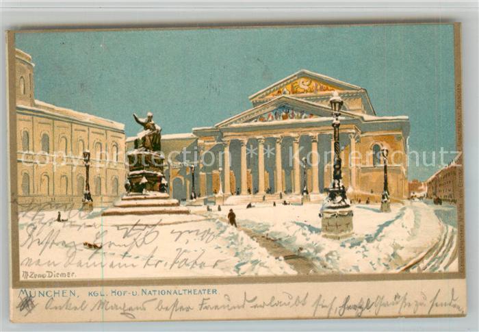 Muenchen Bayern Hof Theater National Theater Winterpanorama Kuenstlerkarte Dieme