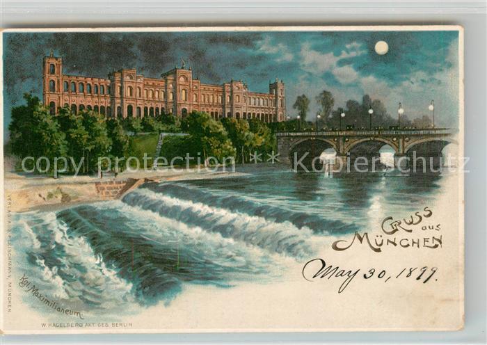 Muenchen Bayern Maximilianeum Bruecke Isar Mondschein