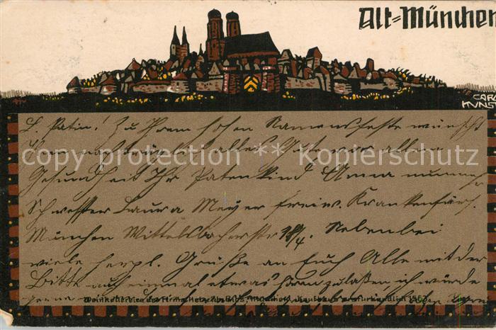 Alt Muenchen Panorama Frauenkirche Kuenstlerkarte