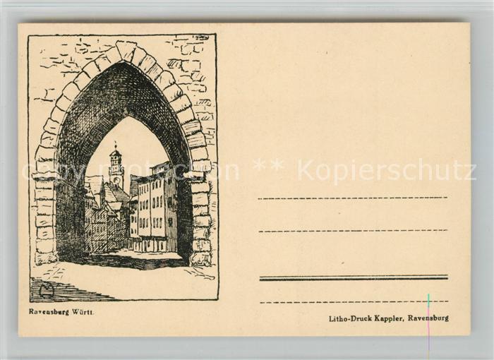 Ravensburg Wuerttemberg Stadttor Kuenstlerkarte