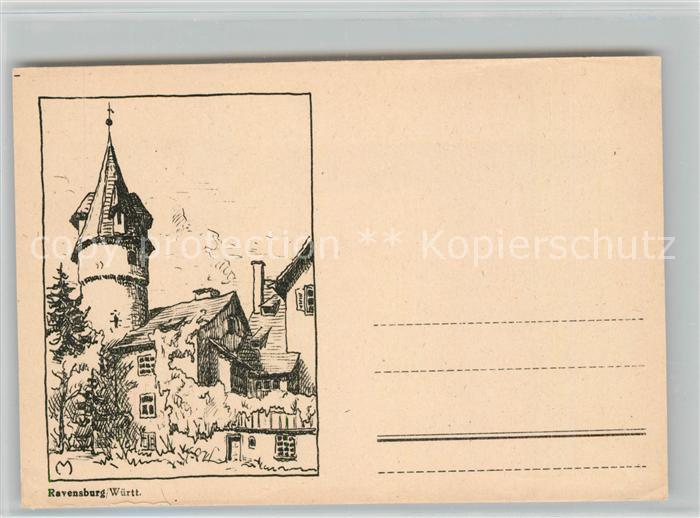 Ravensburg Wuerttemberg Stadttor Kuenstlerkarte