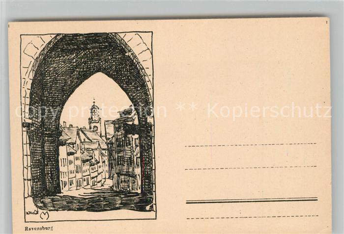Ravensburg Wuerttemberg Stadttor Panorama Kuenstlerkarte